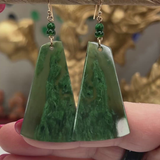 Green Nephrite Jade 14K Yellow Gold Drop Earring jade jewelry