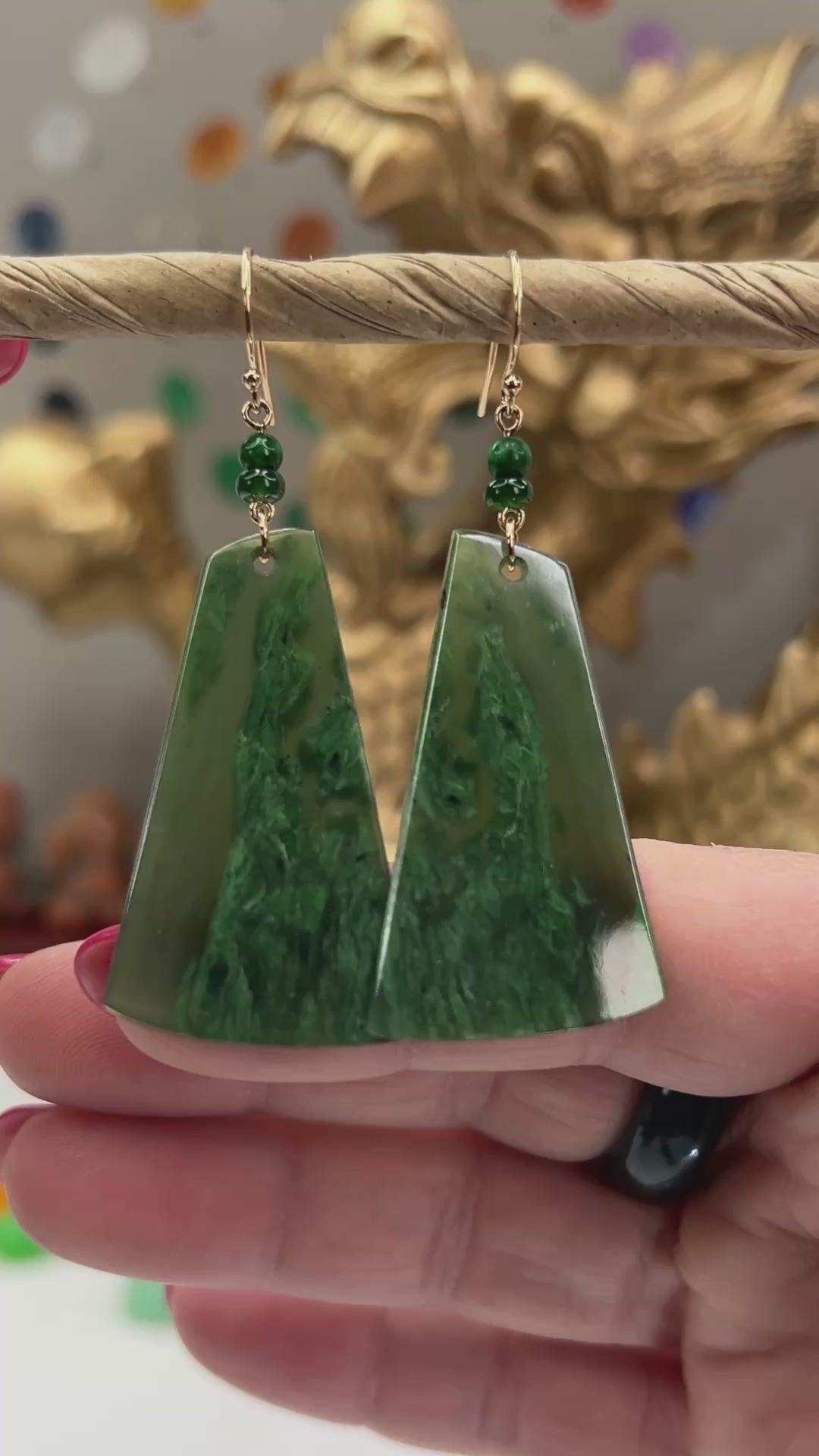 Green Nephrite Jade 14K Yellow Gold Drop Earring jade jewelry