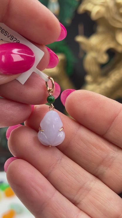 Lavender Jadeite Jade Carved Frog 14K Yellow Gold  | Jade Frog Pendant | UPC #406568