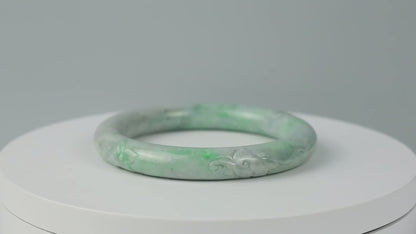 Green Jadeite Jade Carved Cylindrical Bangle 57.8MM | UPC #408210