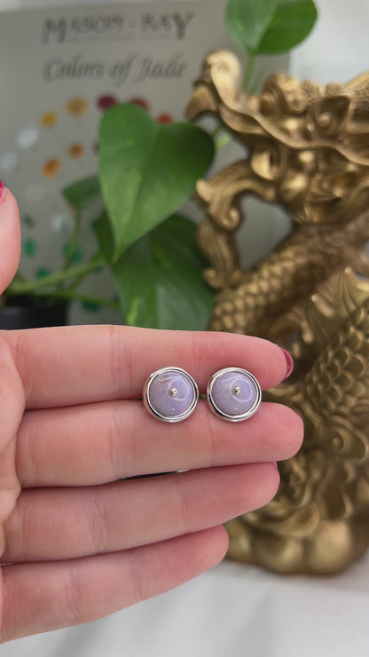 Light Purple Jade Earrings | 14K White Gold Lavender Jadeite Jade Stud Earrings | UPC #339347