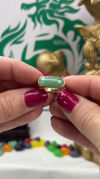 Green Jadeite Jade Saddle Ring in 14K Yellow Gold | UPC #401945