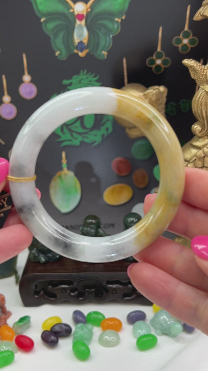 Grey & Yellow Jadeite Jade Cylindrical Bangle 55.1mm | UPC #405448