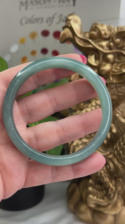 Guatemalan Blue-Green Jadeite Jade Half Round Bangle 61.6MM | UPC #398399