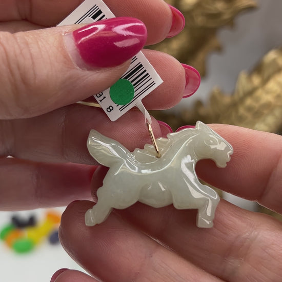 Green Jadeite Jade Horse 14K Yellow Gold Pendant jade jewelry