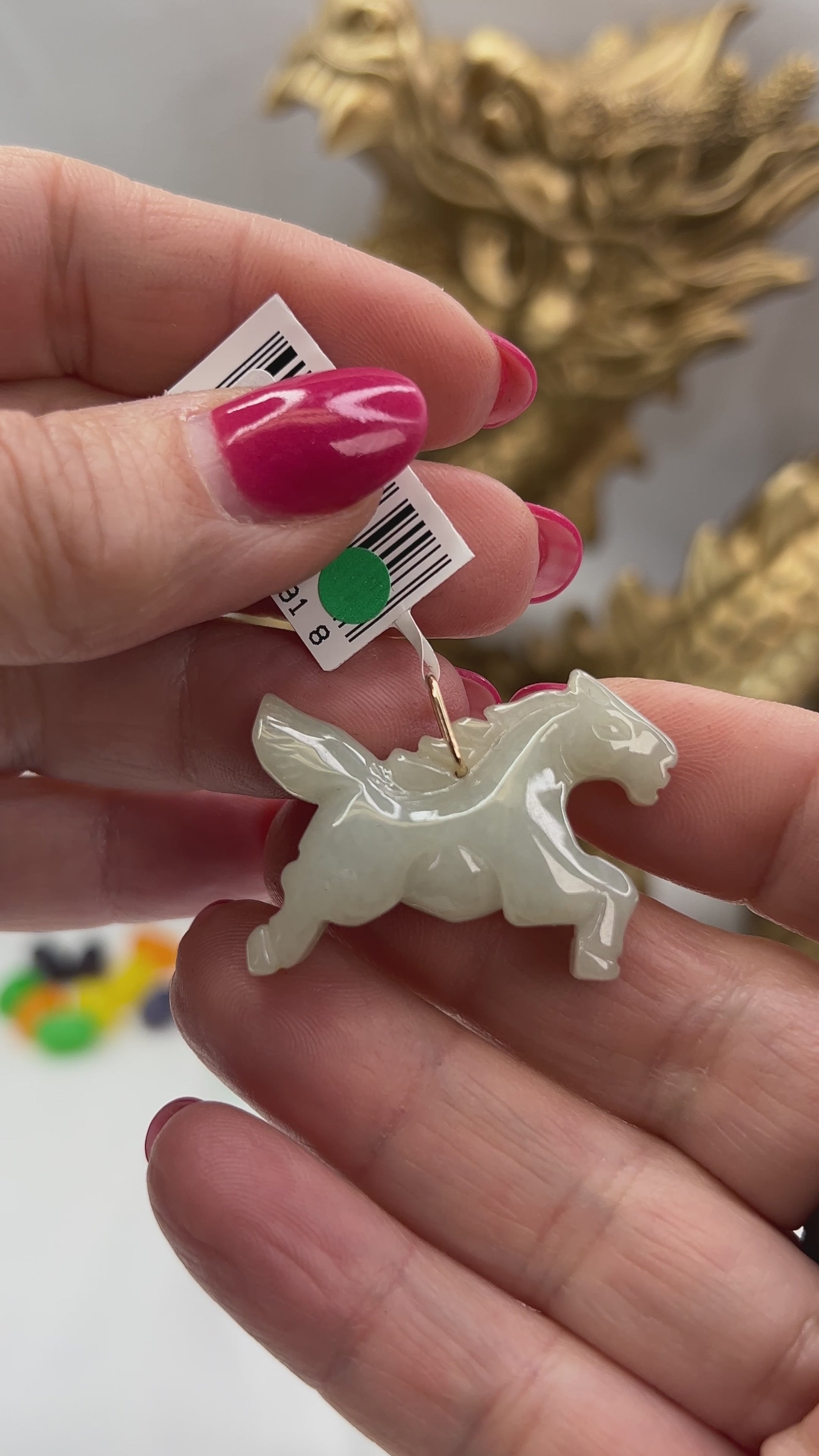 Green Jadeite Jade Horse 14K Yellow Gold Pendant jade jewelry