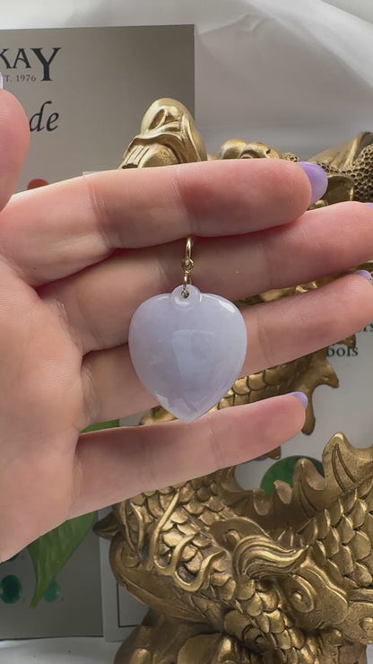 14K YELLOW GOLD LAVENDER JADEITE JADE PUFFY HEART PENDANT UPC #391185
