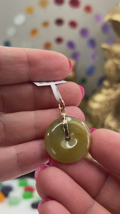 Yellow Jadeite Jade Pi Disc 14K Yellow Gold Pendant | UPC #406469