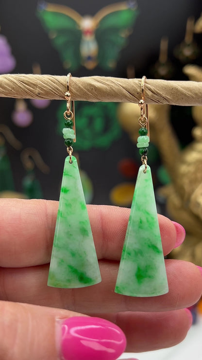 Green Jadeite Jade Designer Earrings in 14K Yellow Gold | UPC #404656
