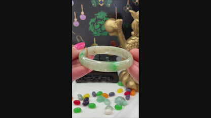 Green & Red Jadeite Jade Half Round Oval Bangle 55.2 X 49.5MM | UPC #383388