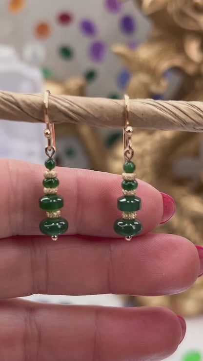 Blue Green Guatemalan Jadeite Jade Bead Drop 18K Yellow Gold Earring | UPC #402683