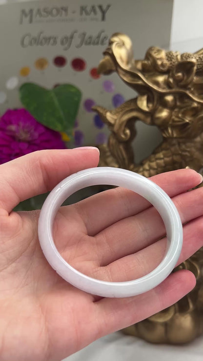 Small Oval-Shaped Lavender & Green Jadeite Jade Carved Half Round Bangle 52.5 X 46.7MM UPC #379039