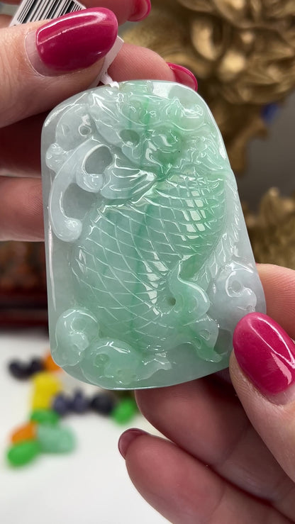 Loose Green Jadeite Jade Carved Dragonfish With Coin | UPC #377691