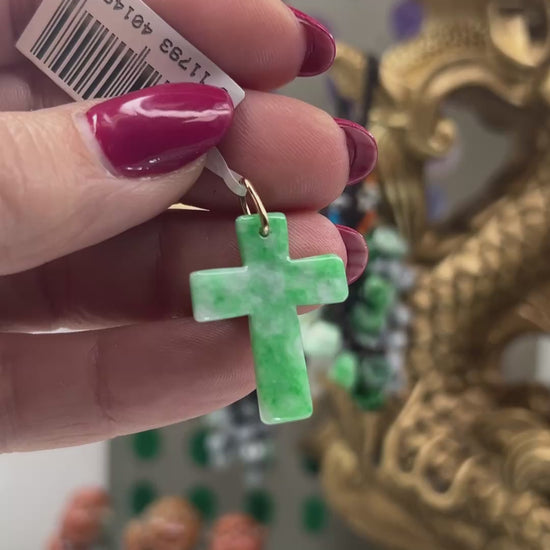Green Jadeite Jade Cross 14K White Gold Pendant Jade Jewelry