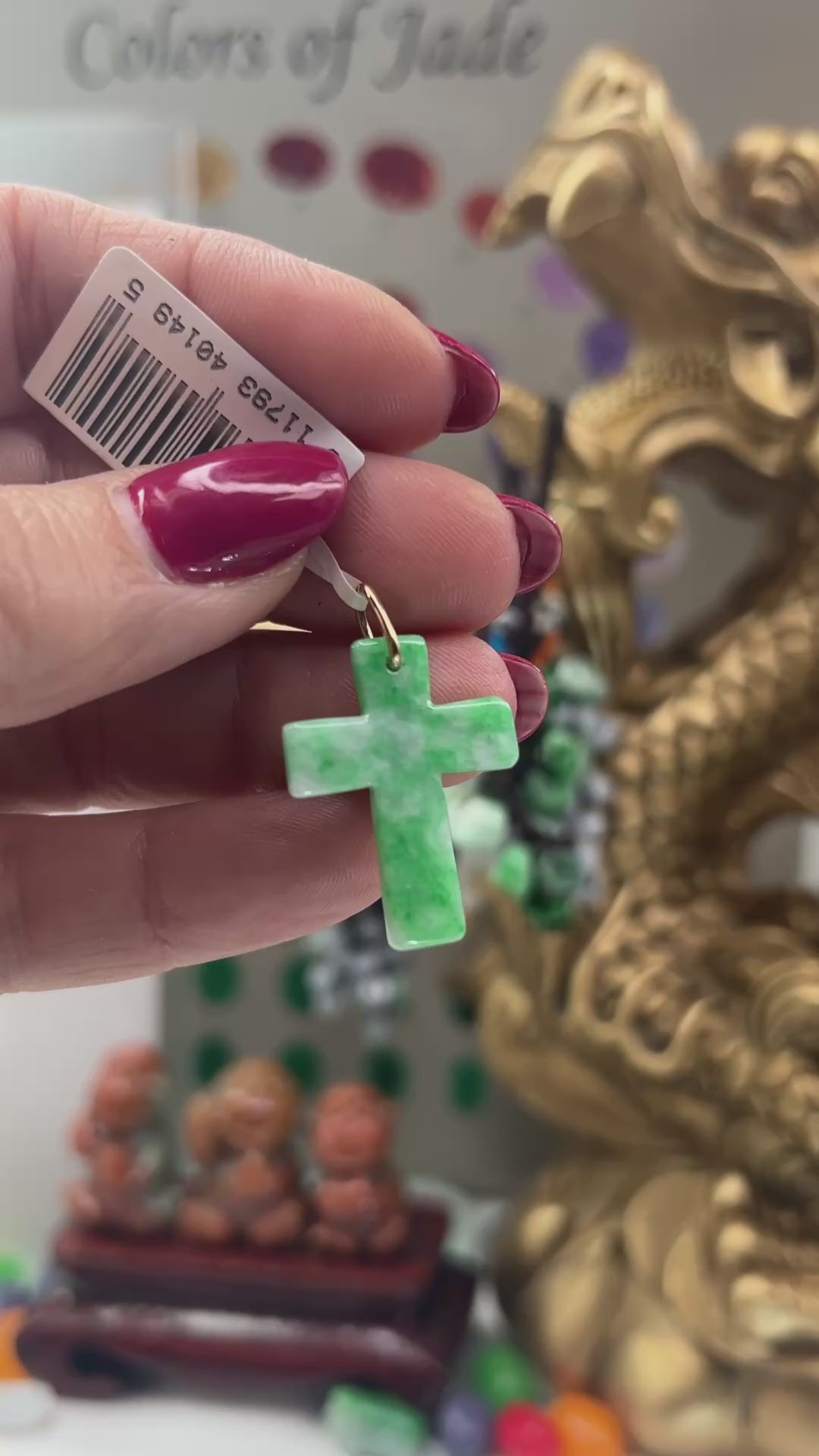 Green Jadeite Jade Cross 14K White Gold Pendant Jade Jewelry