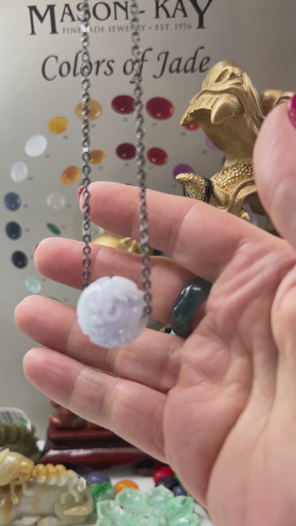 Lavender Jadeite Jade Carved Dragon Bead Necklace | UPC #401365