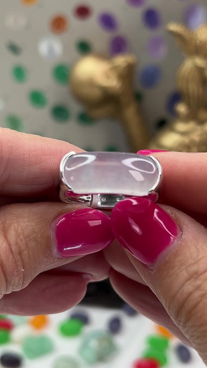 Estate Ice Jadeite Jade Saddle Ring in 18K White Gold | UPC #401389