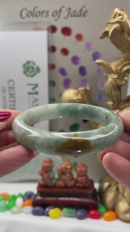 Green and Red Jadeite Jade Half Round Bangle 59.7MM | UPC #400450