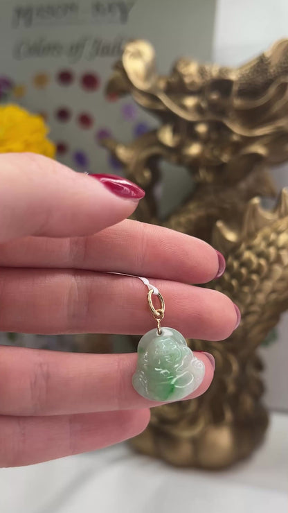 14K Yellow Gold Green Jadeite Jade Buddha Carving | UPC #395510