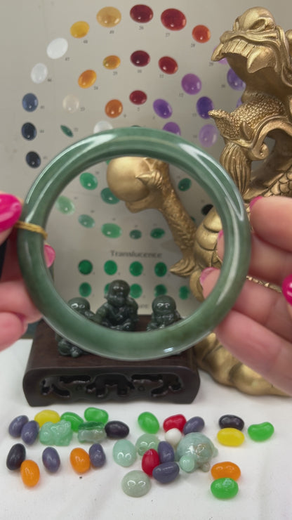 Green Jadeite Jade Half Round Bangle 59.8MM | UPC #372986