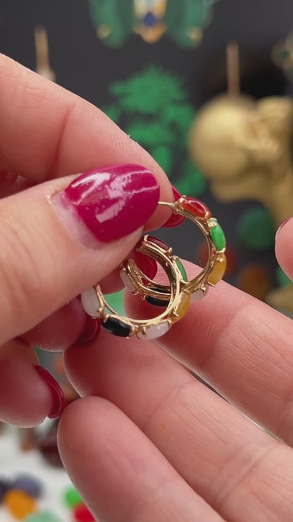 Vintage Rainbow Jadeite Jade 14K Yellow Gold Half Hoop Earring | UPC #405059
