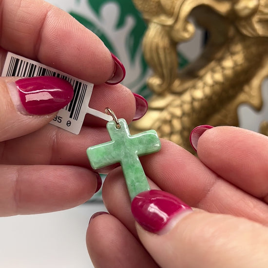Green Jadeite Jade Cross 14K Yellow Gold Pendant jade jewelry