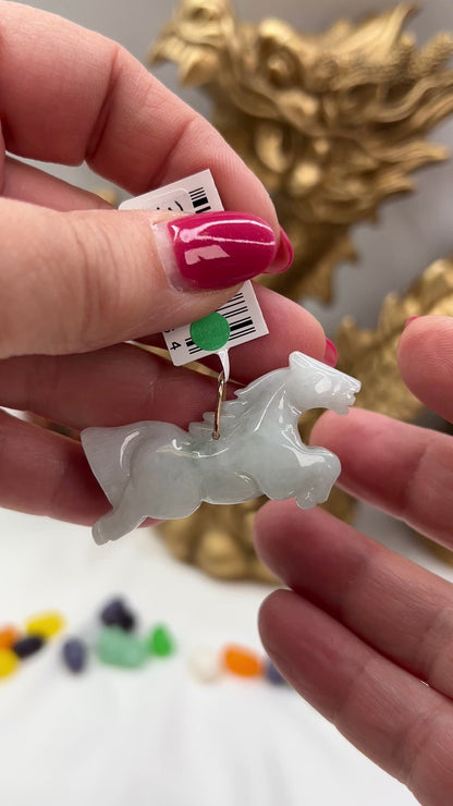 Green Jadeite Jade Horse 14K Yellow Gold Pendant | UPC #403864