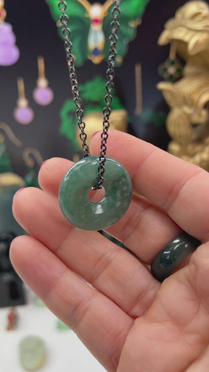 Blue Green Guatemalan Jadeite Jade Pi Disc Necklace | UPC #408708