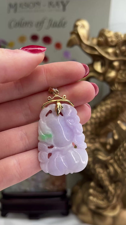 ESTATE 14K YELLOW GOLD LAVENDER JADEITE JADE CARVED PENDANT UPC #384804