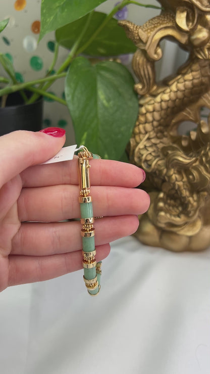 14K YELLOW GOLD GREEN JADEITE JADE BRACELET UPC #388222