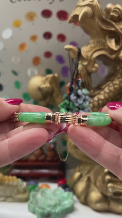 Vintage Green Jadeite Jade 14k Yellow Gold Link Bracelet | UPC #399853