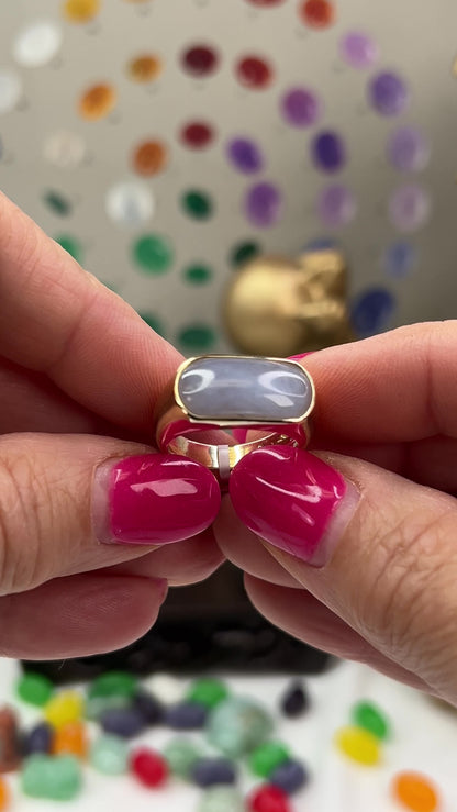 Lavender Jadeite Jade Saddle Ring in 14K Yellow Gold | UPC #406377