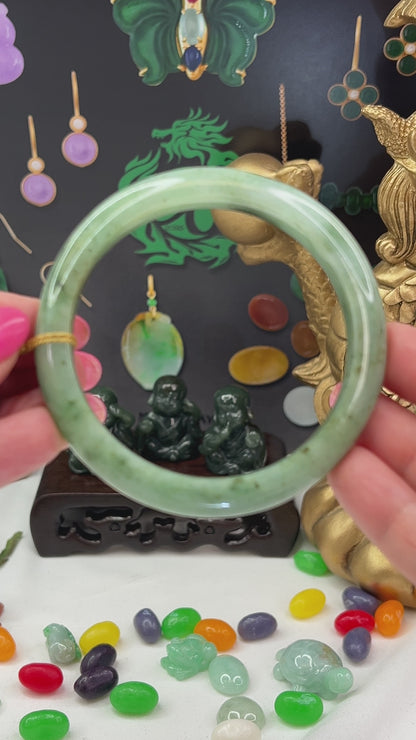 Green Jadeite Jade Half Round Bangle 61.5MM | UPC #406049