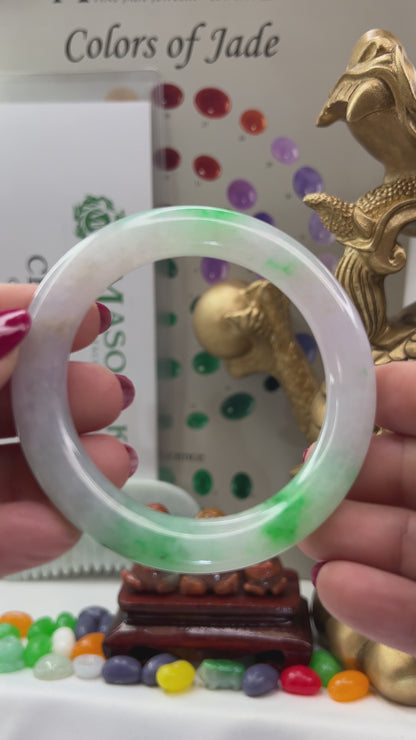 Green and Lavender Jadeite Jade Cylindrical Bangle 56.4MM | UPC #399648