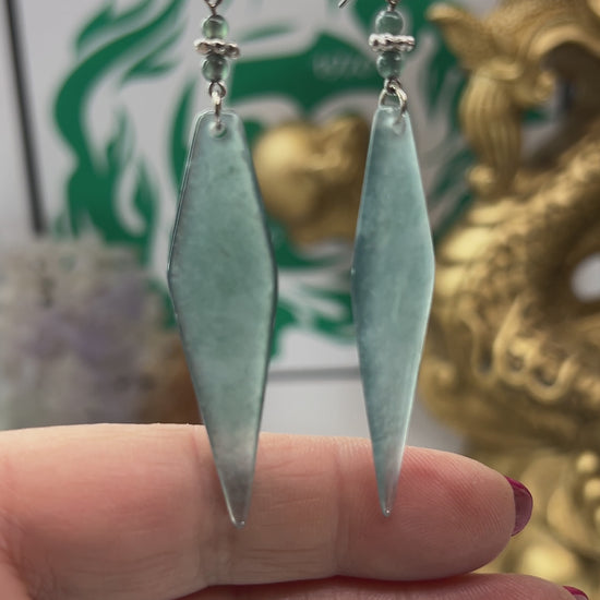 Blue Green Guatemalan Jadeite Jade Drop 14K Yellow Gold Earrings Jade Jewelry