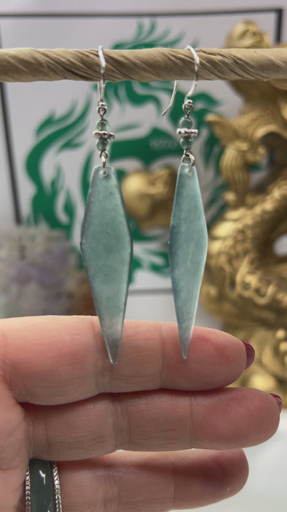 Blue Green Guatemalan Jadeite Jade Drop 14K Yellow Gold Earrings Jade Jewelry
