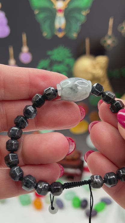 Grey Jadeite Jade Adjustable Bead Bracelet for Men and Women | UPC #404441