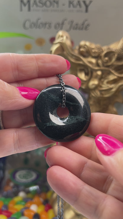 Guatemalan Black Jadeite Jade Necklace for Men and Women | Pi Disc on Chain | UPC #399587