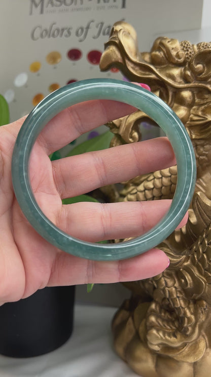 Guatemalan Blue-Green Jadeite Jade Half Round Bangle 67.7MM | UPC #325265