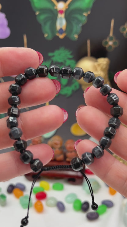Grey Jadeite Jade Adjustable Bead Bracelet for Men and Women | UPC #404465