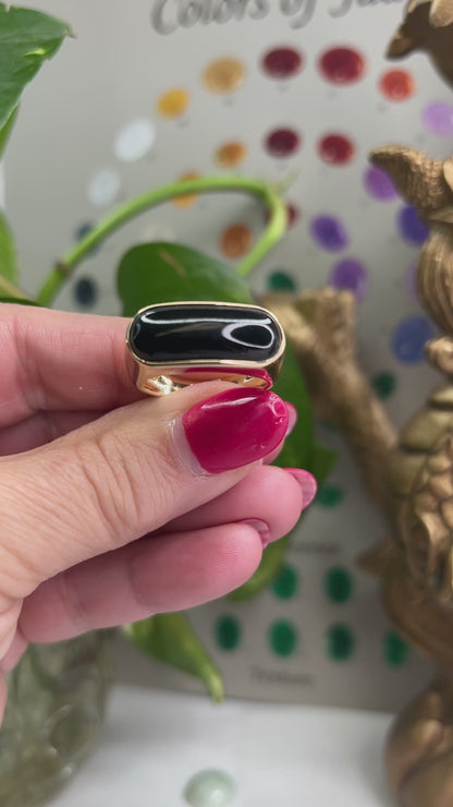 14K YELLOW GOLD BLACK NEPHRITE JADE SADDLE RING UPC #371156