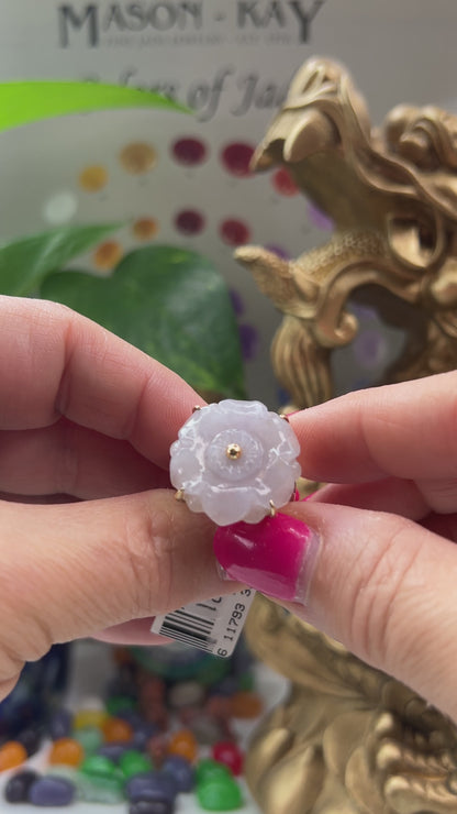 14K Yellow Gold Lavender Jadeite Jade Flower Ring for Women | UPC #383654