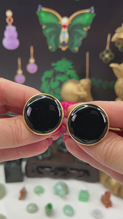 18K Yellow Gold Black Nephrite Jade Cufflinks | UPC #305656