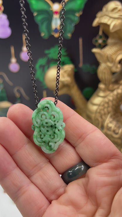 Green Jadeite Jade Carved Freeform Slide on 20” Steel Chain Necklace | UPC #407411