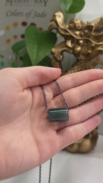 Blue Green Guatemalan Jadeite Jade Tubular Slide Necklace| UPC #397651