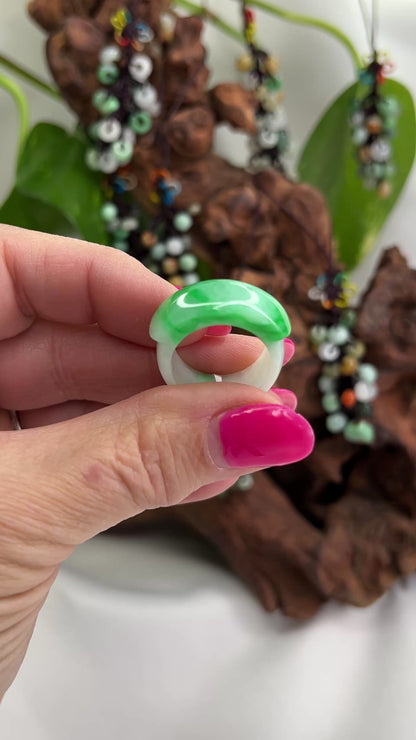 Solid Jade Saddle Ring | Green Jadeite Jade Ring Continuous Saddle Band Size 7 | UPC #267466