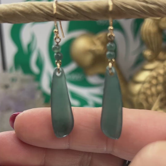 Blue Green Guatemalan Jadeite Jade Drop 14K Yellow Gold Earrings Jade Jewelry