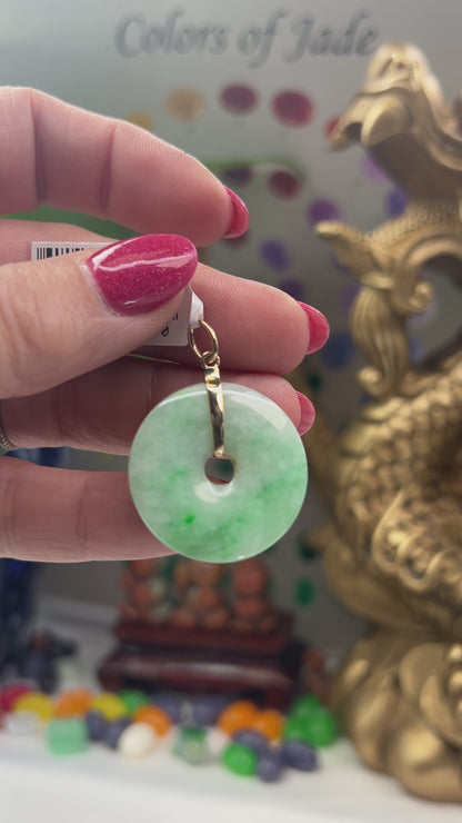 Green Jadeite Jade Pi Disc 14K Yellow Gold Pendant | UPC #400030
