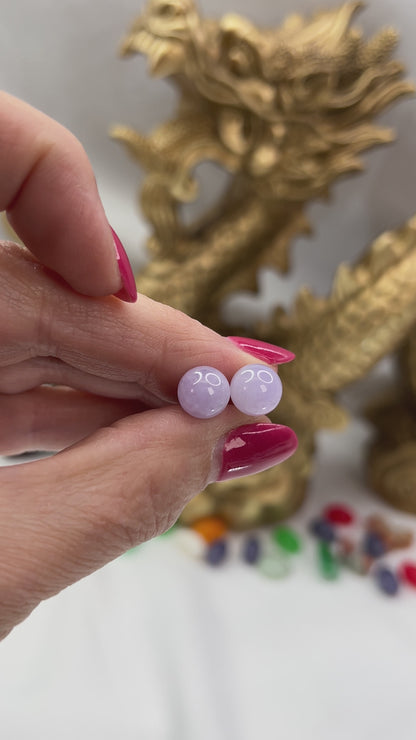 Lavender Jadeite Jade 8.5MM Ball Stud 14K Yellow Gold Earrings | UPC #402959