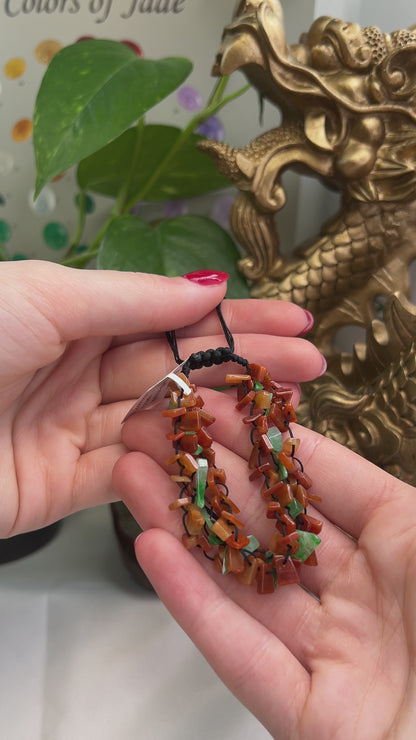 RED AND GREEN JADEITE JADE FREEFORM BEADS ADJUSTABLE BRACELET UPC #351141